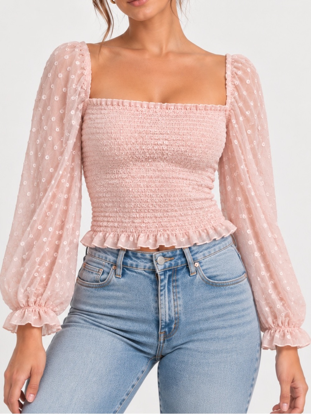 Laundry By Shelli Segal Blush Pink Smocked Square Neck Top